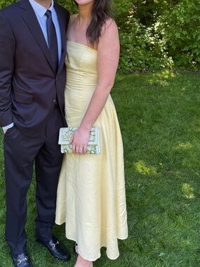 Favorite Daughter Pale Yellow Strapless Satin Dress